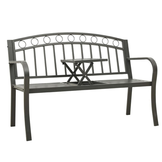 Garden Bench | Gray Powder-Coated Steel | Central Table | 49"