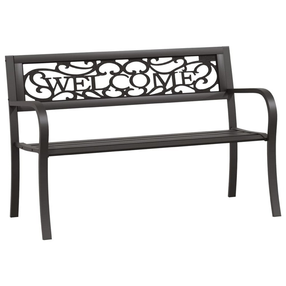 Garden Bench | Weather Resistant Black Powder-Coated Steel | 50"