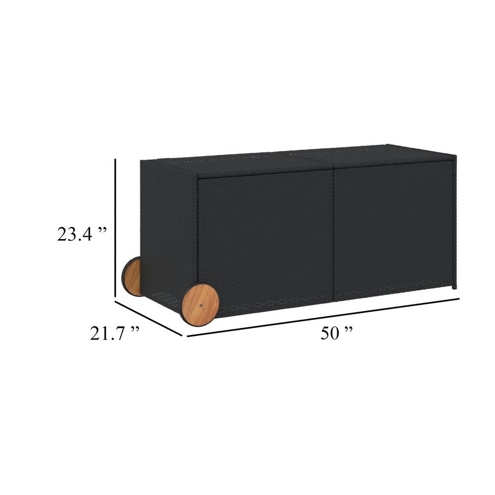 Lexie Outdoor Patio Storage Box | Black Poly Rattan | Casters | 50’’ BM340506