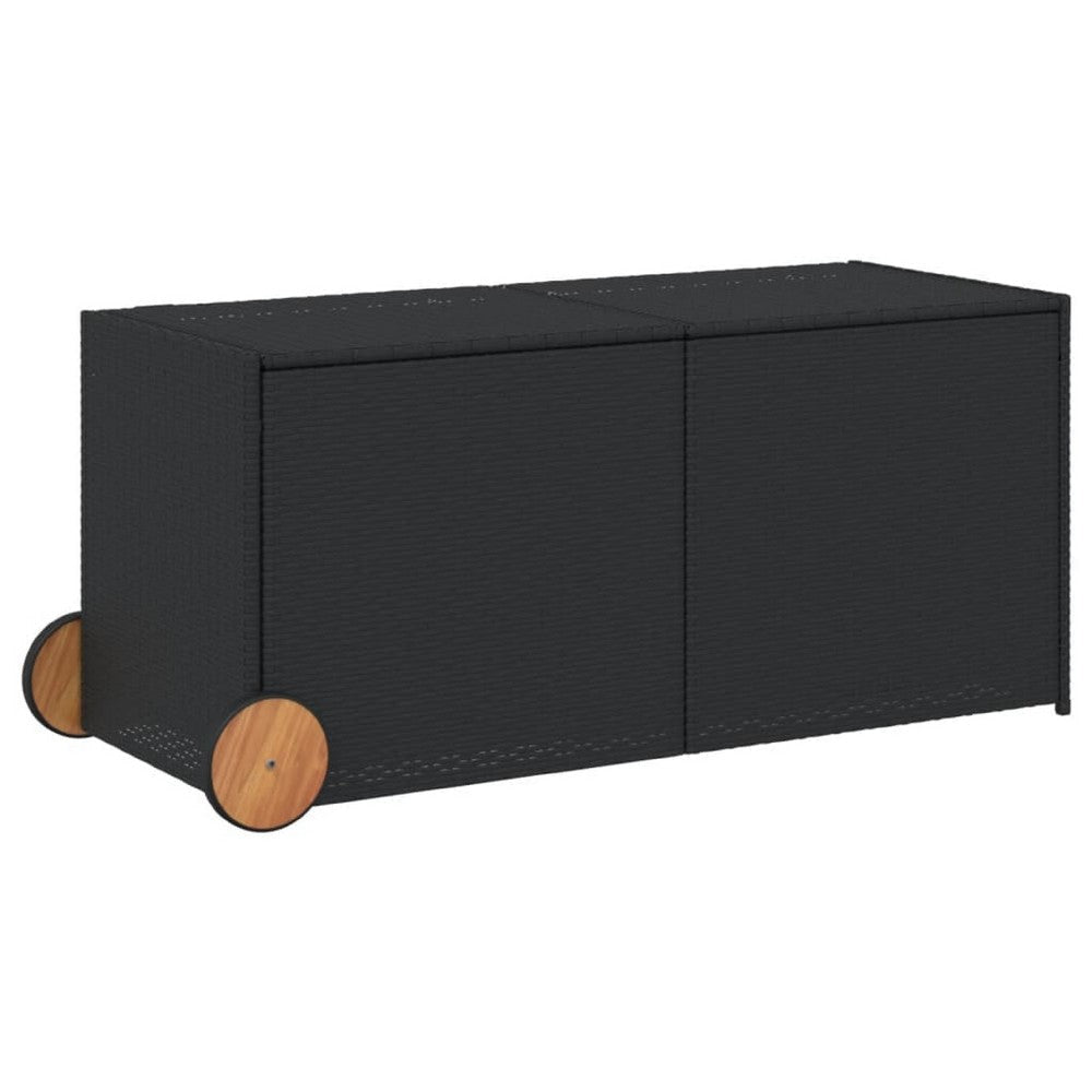 Lexie Outdoor Patio Storage Box | Black Poly Rattan | Casters | 50"