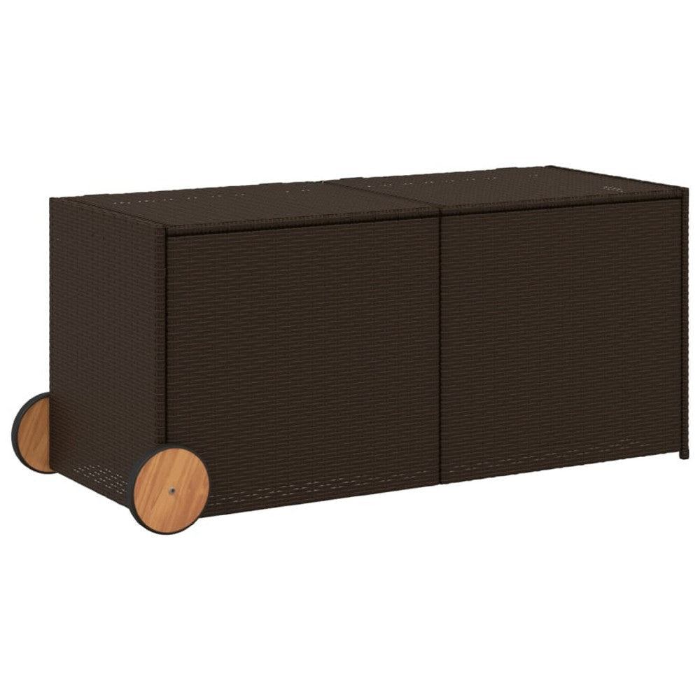 Lexie Outdoor Patio Storage Box | Brown Wicker Rattan | Casters | 50"