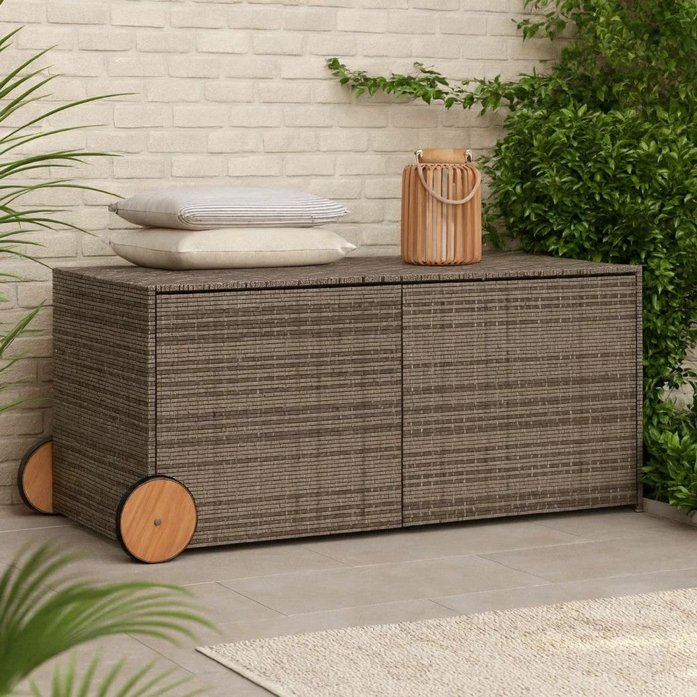 Lexie Outdoor Patio Storage Box | Gray Wicker Rattan | Casters | 50"