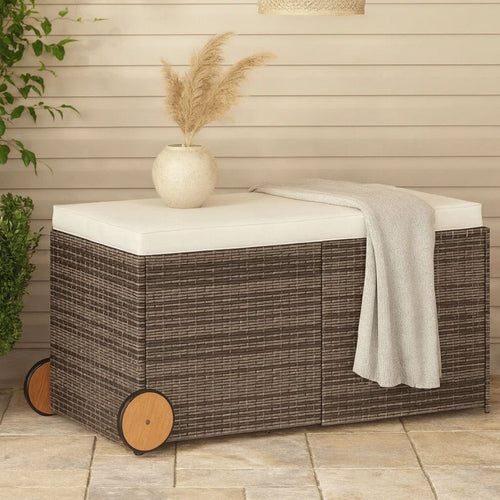 Lexie Outdoor Patio Storage Box | Gray Wicker Rattan | Casters | 50"
