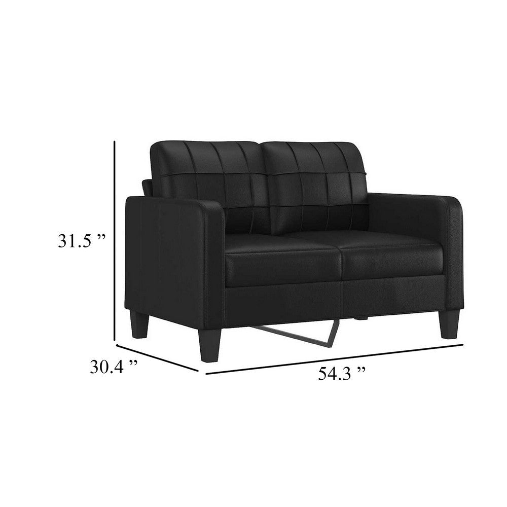 Otis 2 Seater Sofa | Tufted Plush Black Faux Leather Cushions | 54’’ BM340509