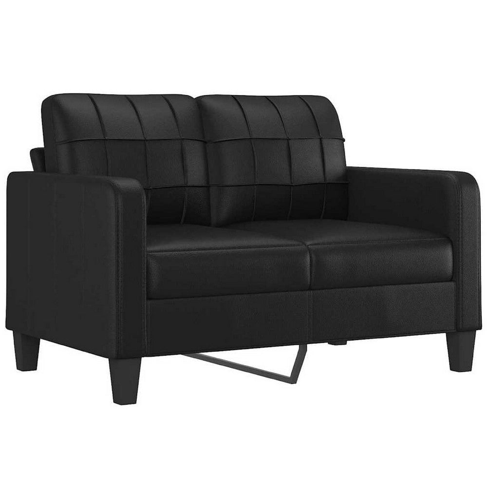 Otis 2 Seater Sofa | Tufted Plush Black Faux Leather Cushions | 54"