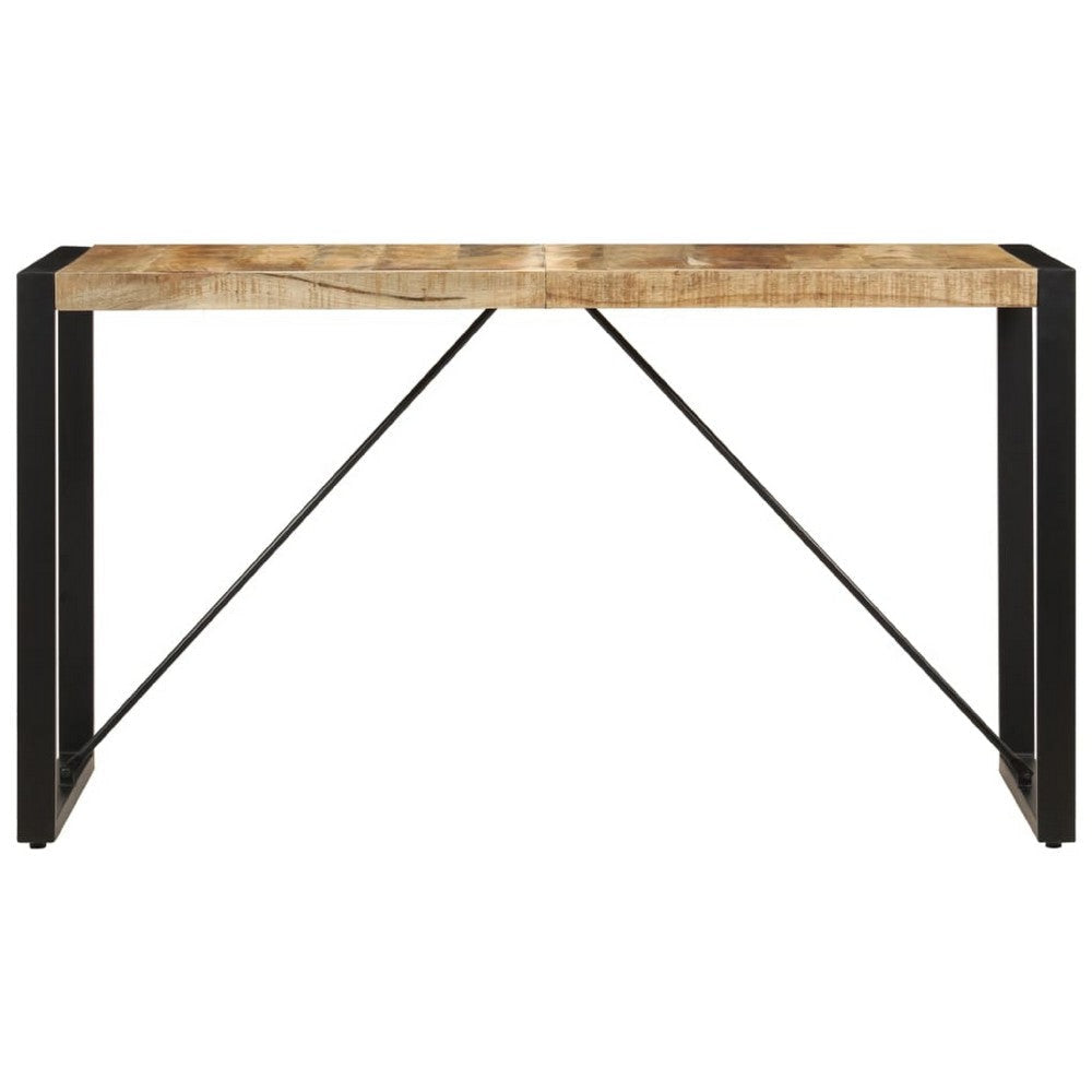 Rezza Dining Table | 55’’ Brown Solid Mango Wood Top | Black Steel BM340511