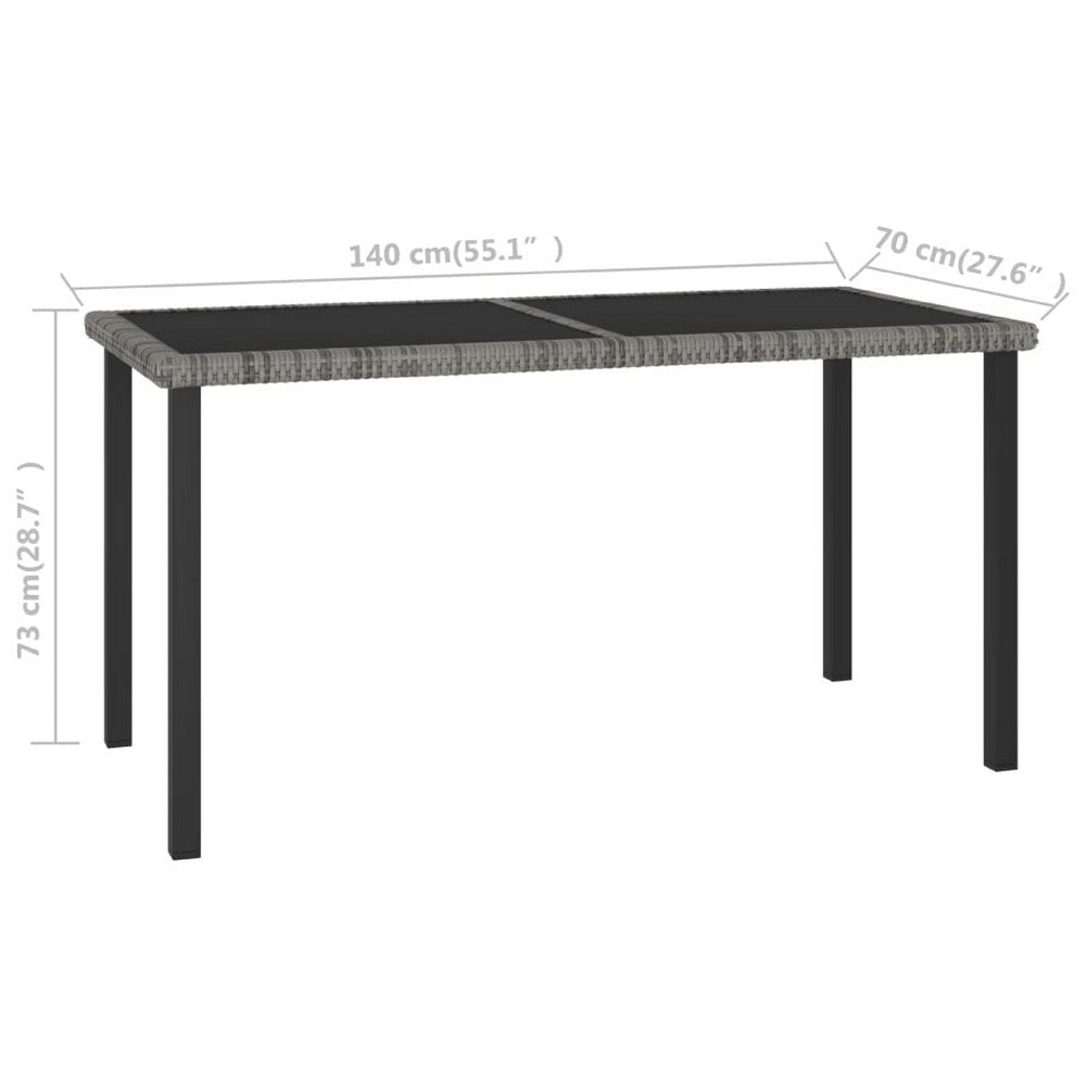 Garden Outdoor Dining Table | Gray Poly Rattan | Metal | 55’’ Glass Top BM340512