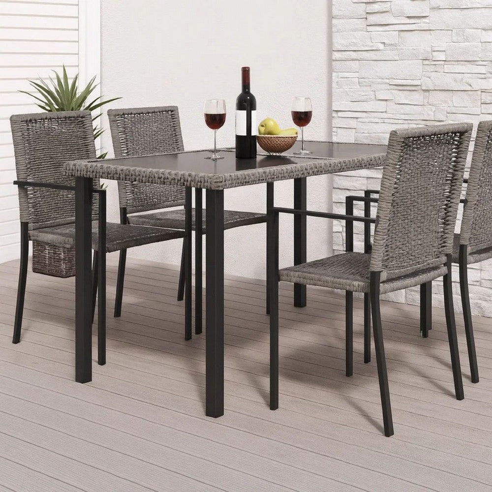 Garden Outdoor Dining Table | Gray Poly Rattan | Metal | 55" Glass Top