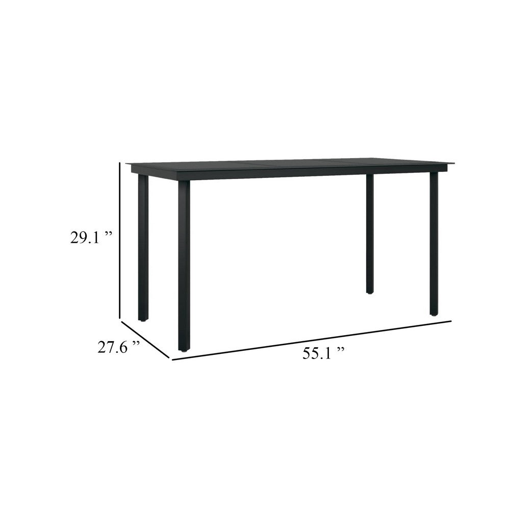 Viene Garden Outdoor Dining Table | Black Powder Coated Steel | 55" Glass Top