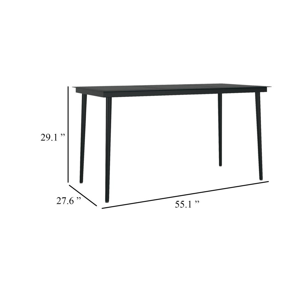 Viene Garden Outdoor Dining Table | Black Powder Coated Steel | 55" Glass Top