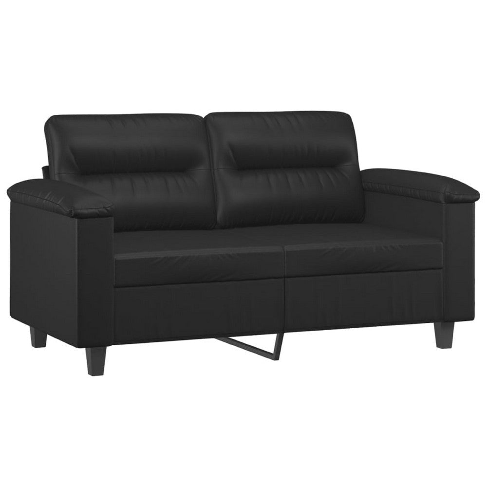 2 Seater Sofa | Black Faux Leather | Tufted Cushions | Steel | 59"