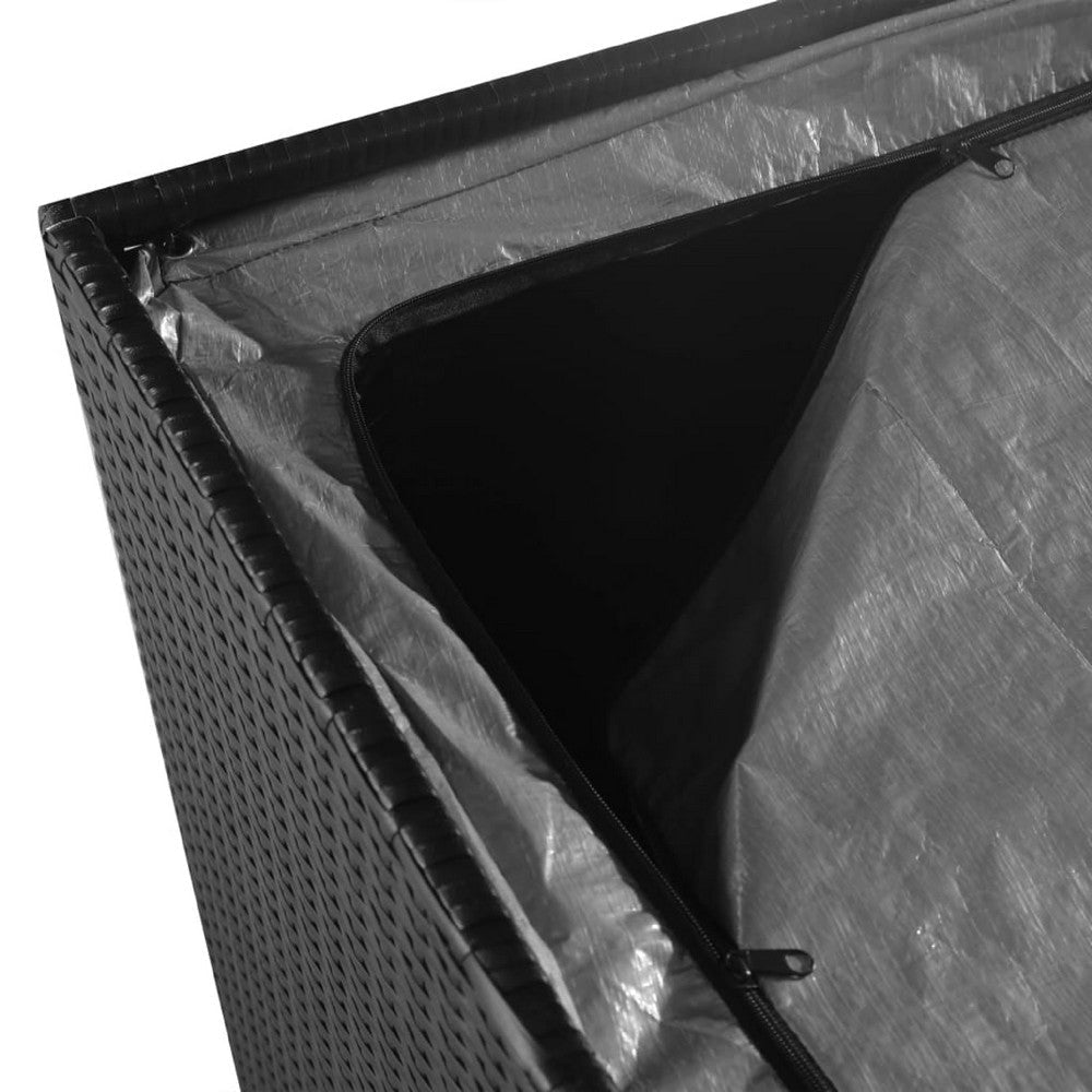 Outdoor Storage Box | Black Poly Rattan | Powder-Coated Steel | 59’’ BM340517