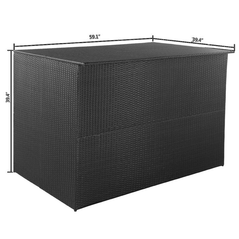 Outdoor Storage Box | Black Poly Rattan | Powder-Coated Steel | 59’’ BM340517
