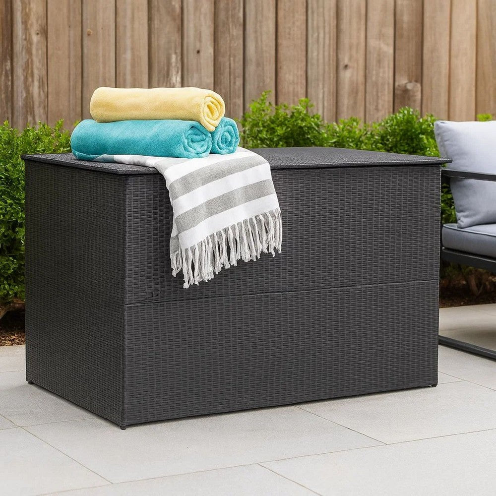 Outdoor Storage Box | Black Poly Rattan | Powder-Coated Steel | 59"
