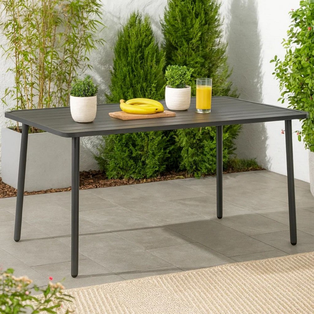 Outdoor Dining Table | Gray Powder-Coated Steel | Rectangular 59" Top