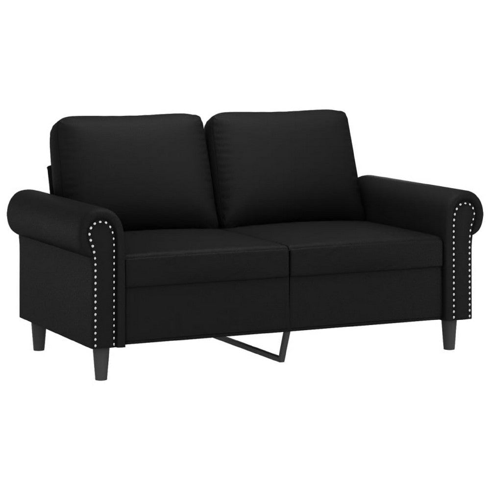 2 Seater Sofa | Nailhead Trim Black Faux Leather Cushions | 60"