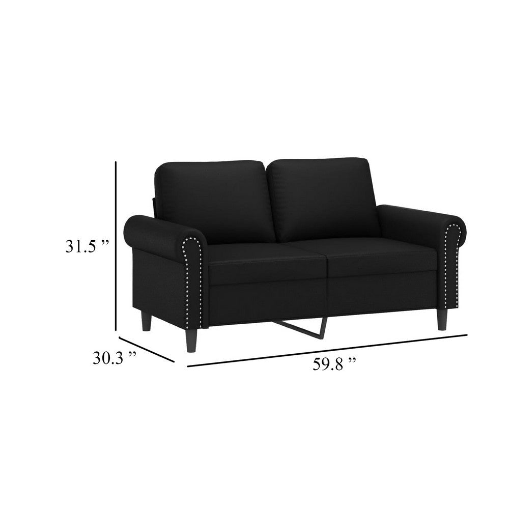2 Seater Sofa | Nailhead Trim Black Faux Leather Cushions | 60’’ BM340520