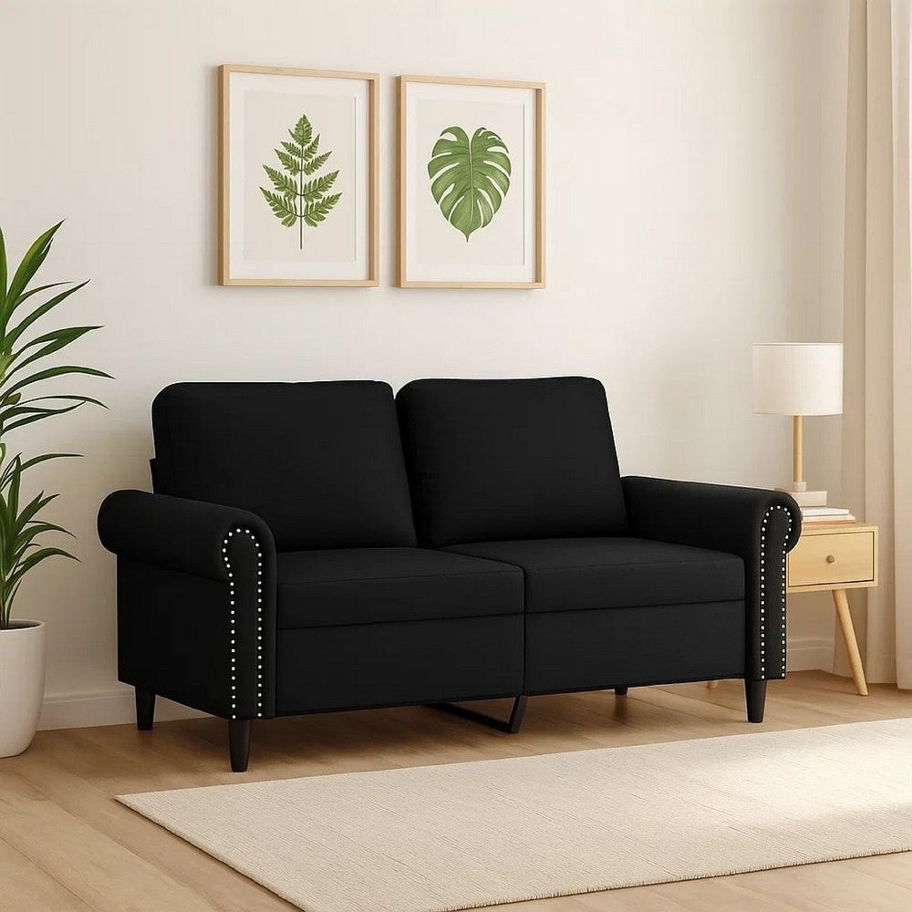 2 Seater Sofa | Nailhead Trim Black Faux Leather Cushions | 60"