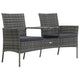 Garden Bench w Center Tea Table | Anthracite Gray Wicker Rattan | 60"