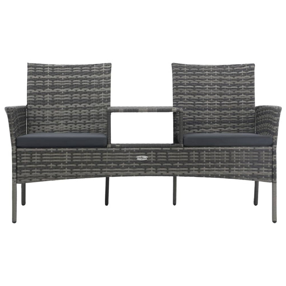 Garden Bench w Center Tea Table | Anthracite Gray Wicker Rattan | 60’’ BM340521