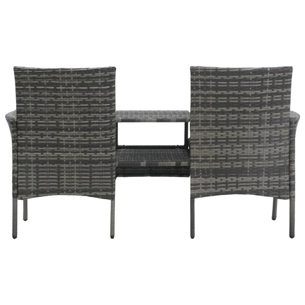 Garden Bench w Center Tea Table | Anthracite Gray Wicker Rattan | 60’’ BM340521