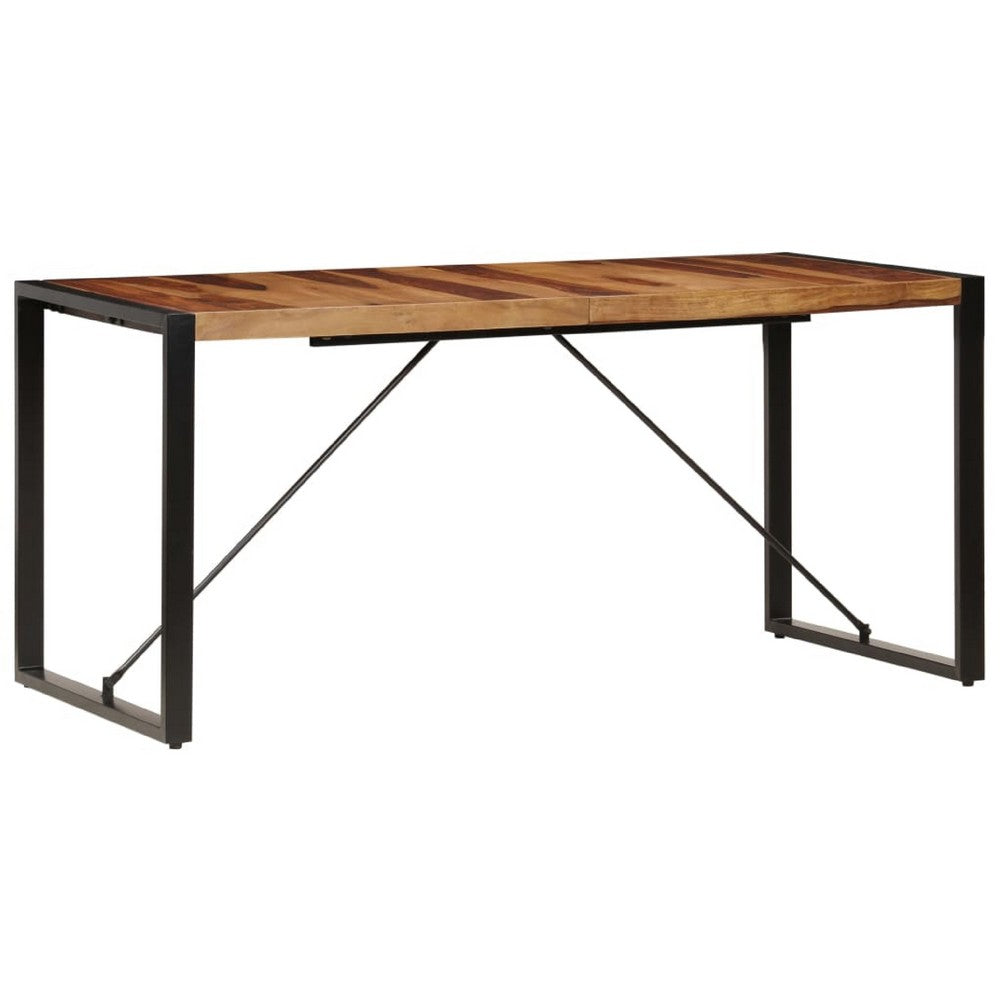 Rezza Dining Table | 63" Brown Solid Mango Wood Top | Black Steel