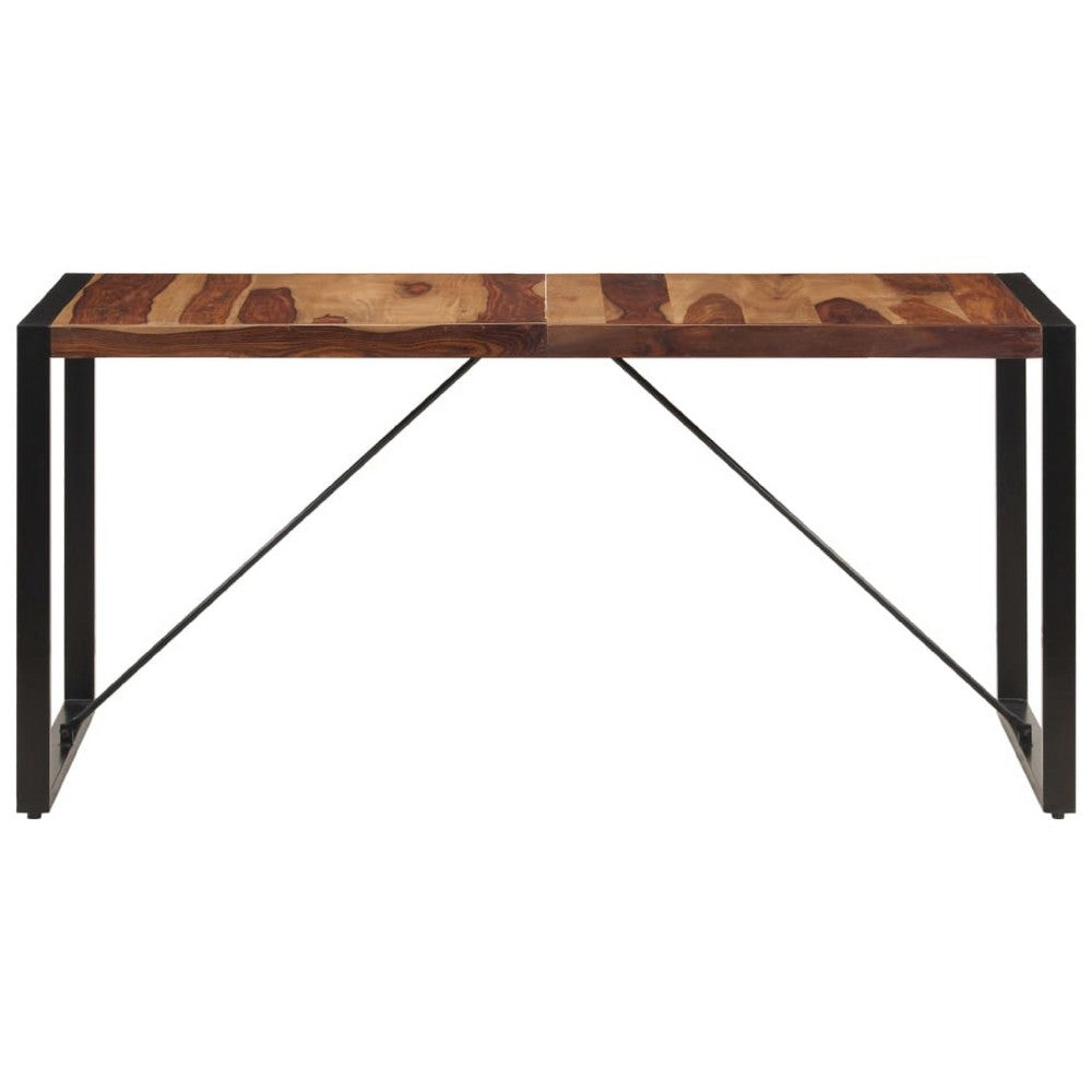 Rezza Dining Table | 63" Brown Solid Mango Wood Top | Black Steel