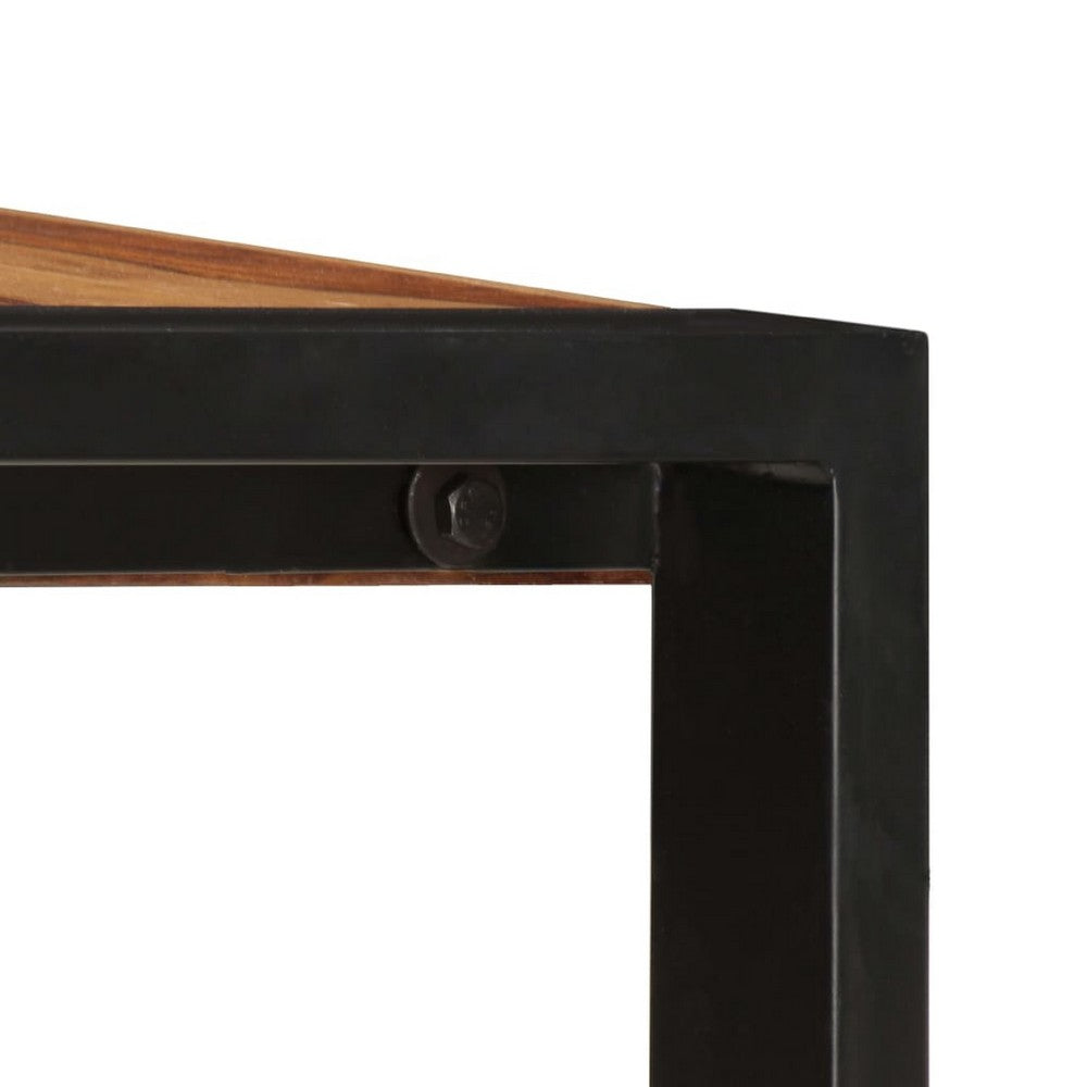 Rezza Dining Table | 63" Brown Solid Mango Wood Top | Black Steel