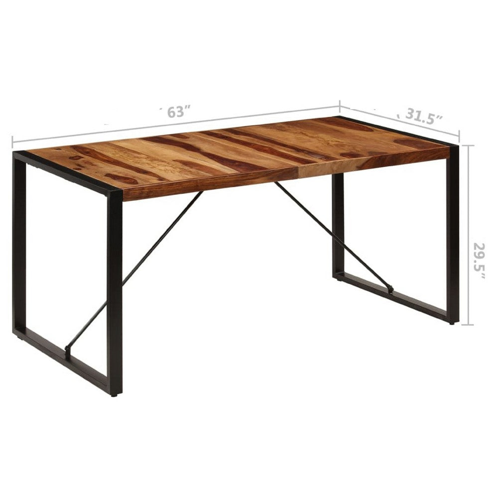 Rezza Dining Table | 63" Brown Solid Mango Wood Top | Black Steel