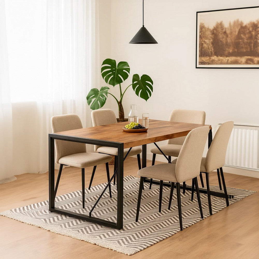 Rezza Dining Table | 63" Brown Solid Mango Wood Top | Black Steel