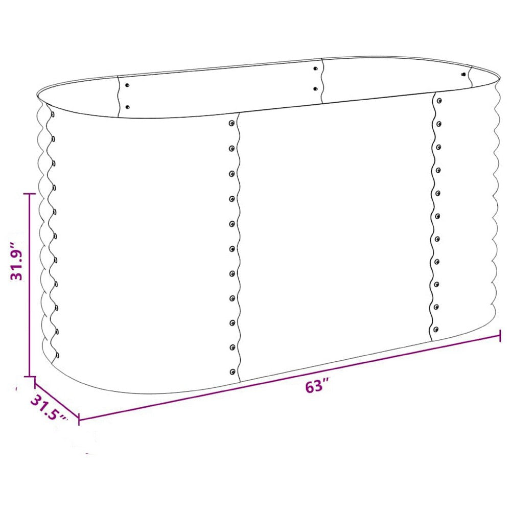 Eline Outdoor Raised Garden Bed | Silver Steel | Ribbed Design | 63’’ BM340525