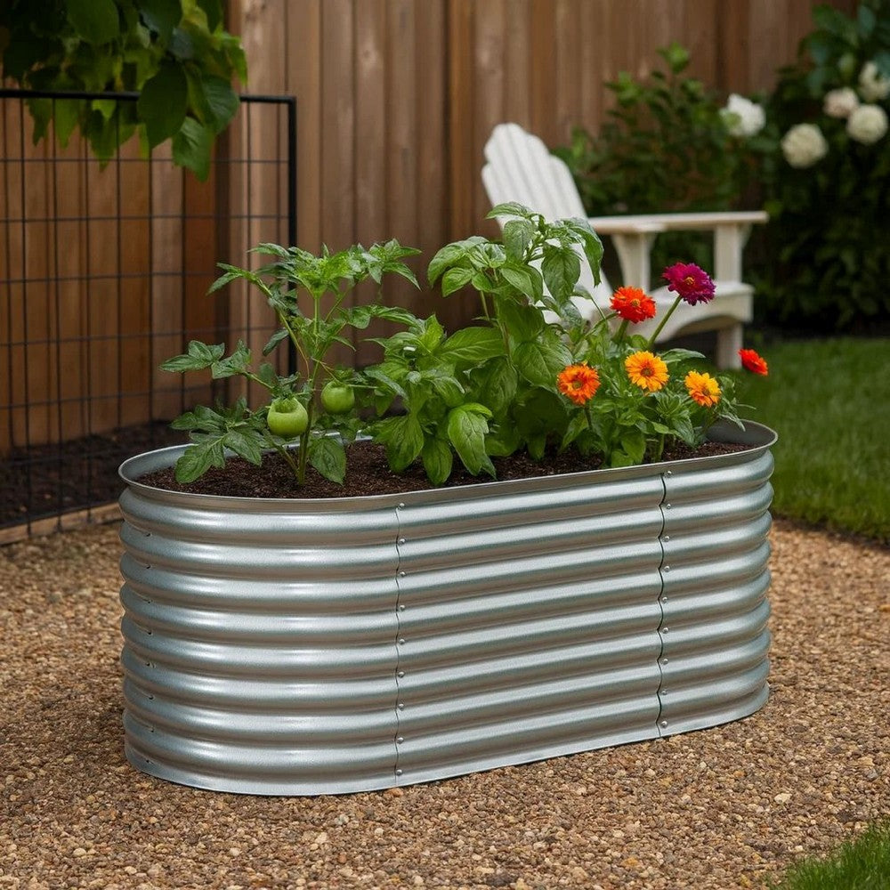 Eline Outdoor Raised Garden Bed | Silver Steel | Ribbed Design | 63"