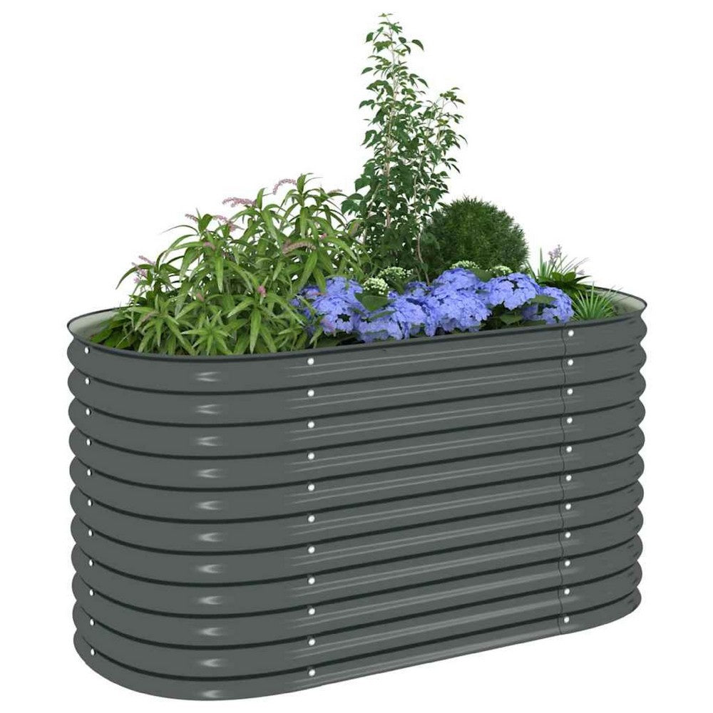 Eline Outdoor Raised Garden Bed | Gray Steel | Ribbed Design | 63"