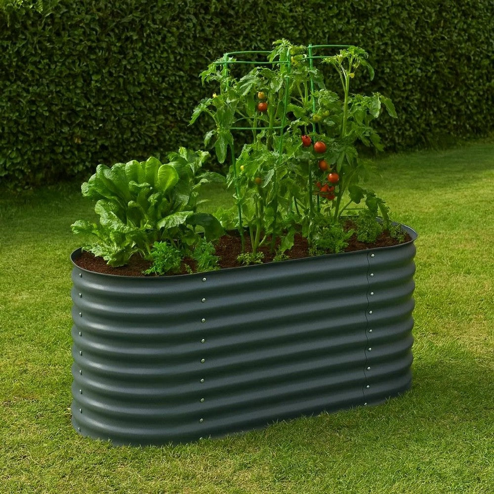 Eline Outdoor Raised Garden Bed | Gray Steel | Ribbed Design | 63"