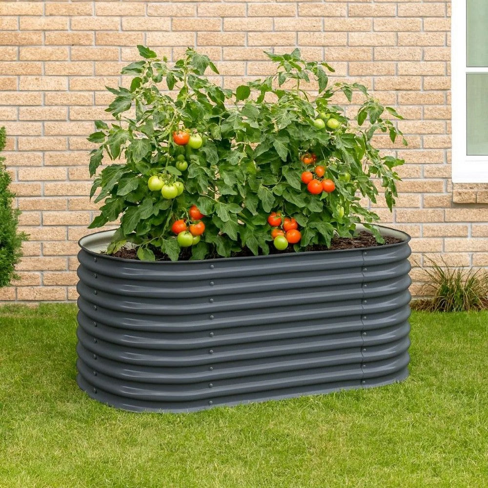 Eline Outdoor Raised Garden Bed | Gray Steel | Ribbed Design | 63"