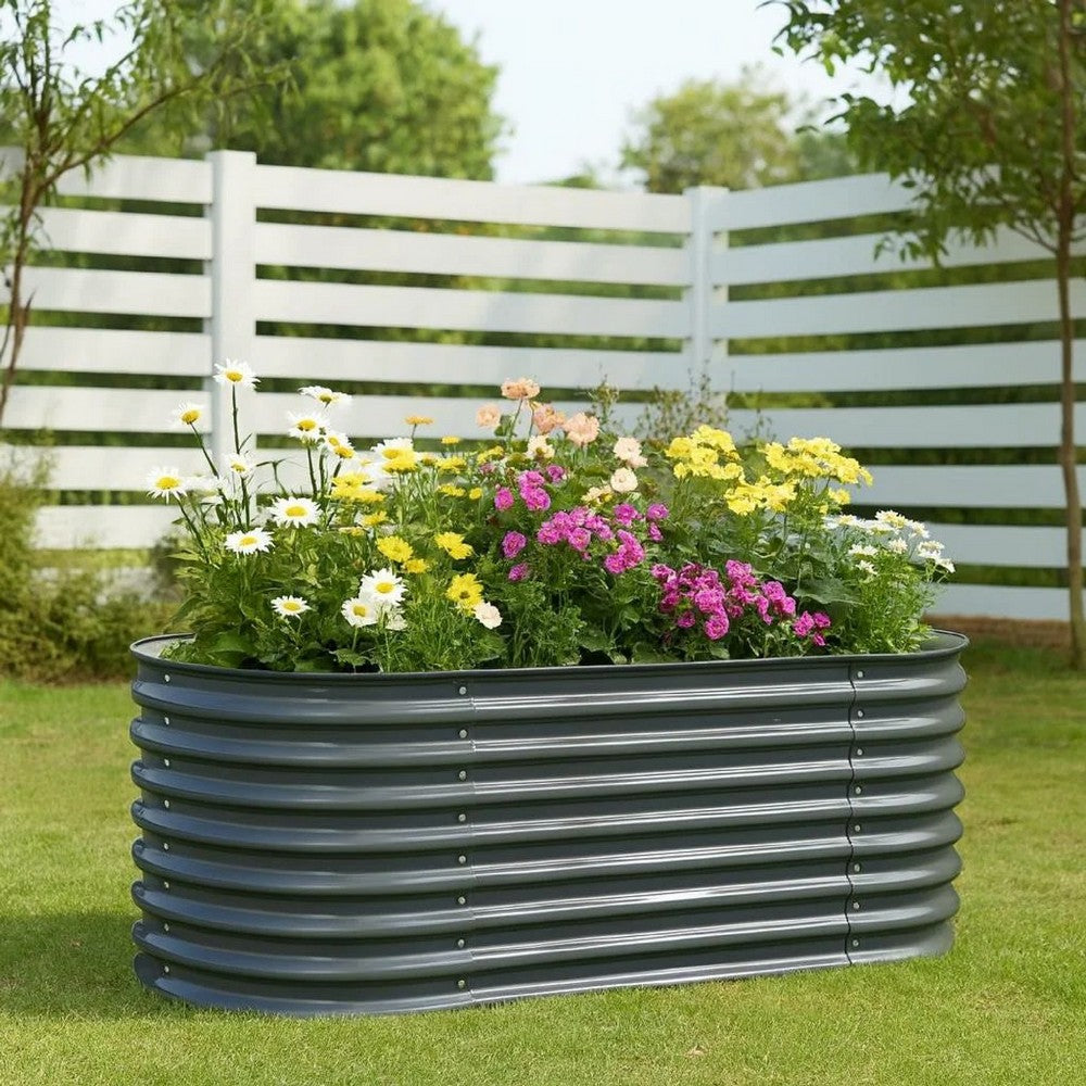 Eline Outdoor Raised Garden Bed | Gray Steel | Ribbed Design | 63"