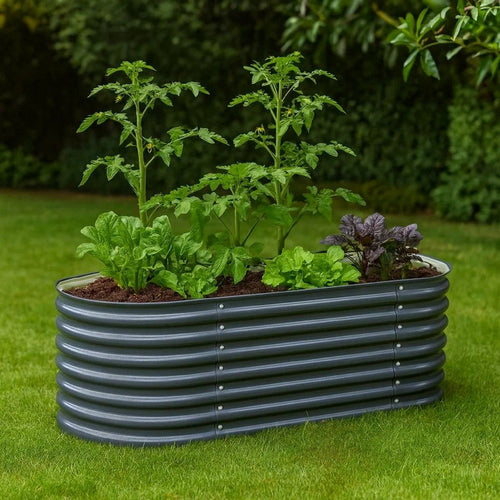 Eline Outdoor Raised Garden Bed | Gray Steel | Ribbed Design | 63"