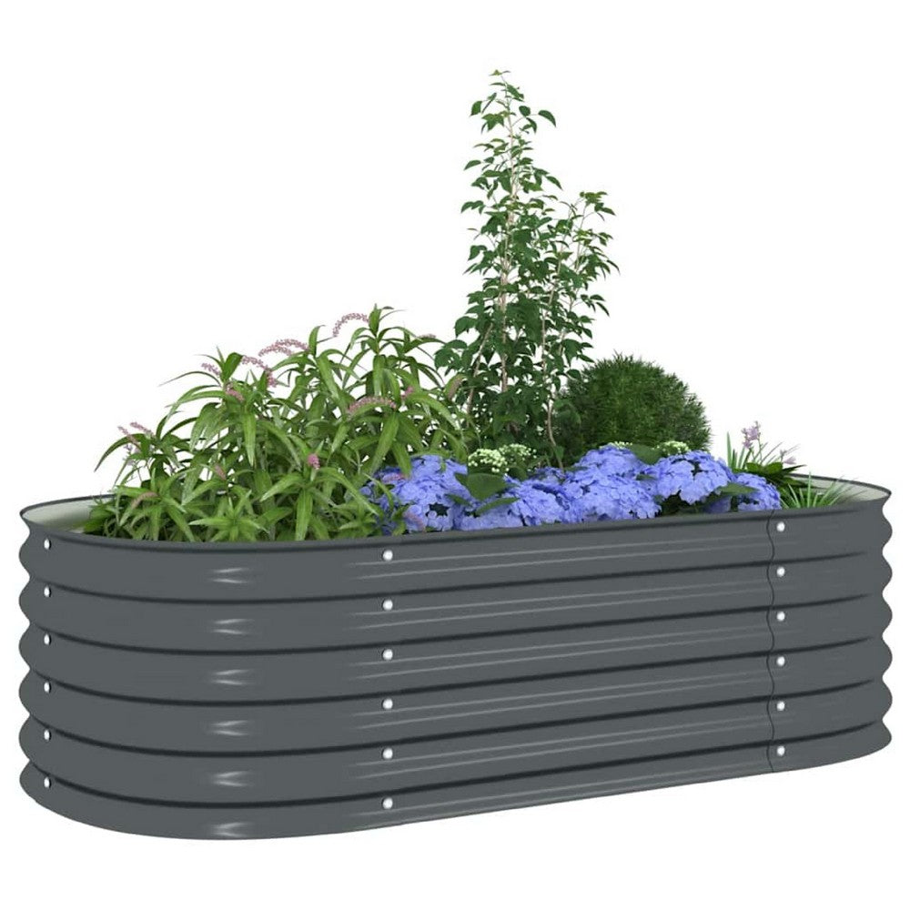 Eline Outdoor Raised Garden Bed | Gray Steel | Ribbed Design | 63"