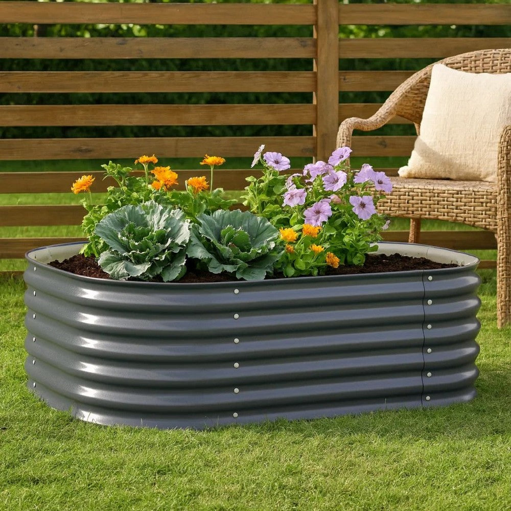 Eline Outdoor Raised Garden Bed | Gray Steel | Ribbed Design | 63"