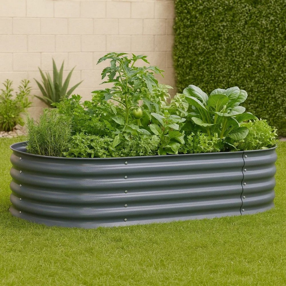 Eline Outdoor Raised Garden Bed | Gray Steel | Ribbed Design | 63"