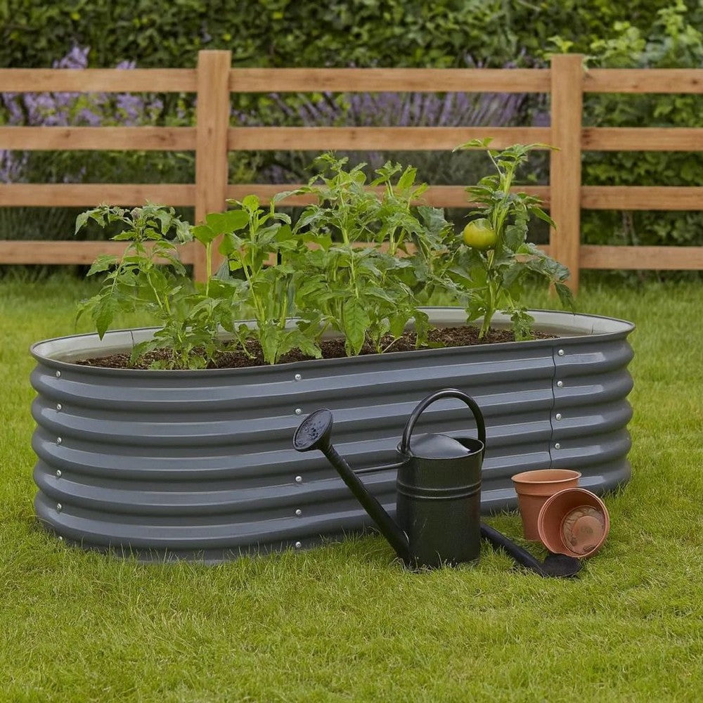 Eline Outdoor Raised Garden Bed | Gray Steel | Ribbed Design | 63"