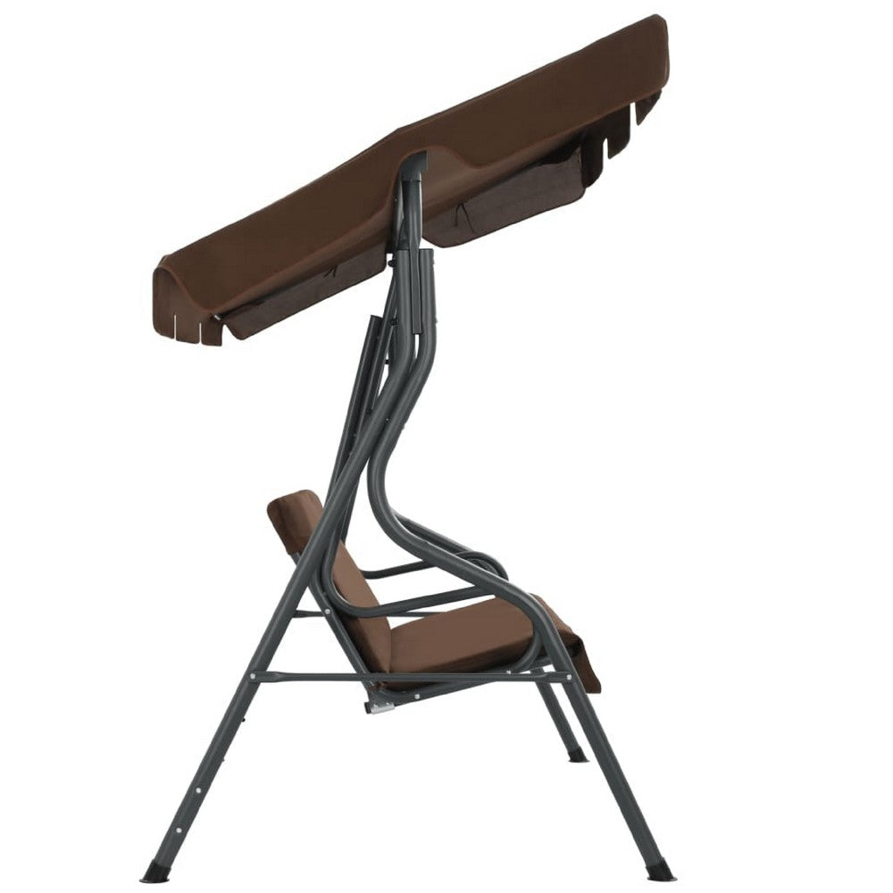 Garden Swing Bench | Gray Powder-Coated Steel | Brown Fabric | 67’’ BM340529