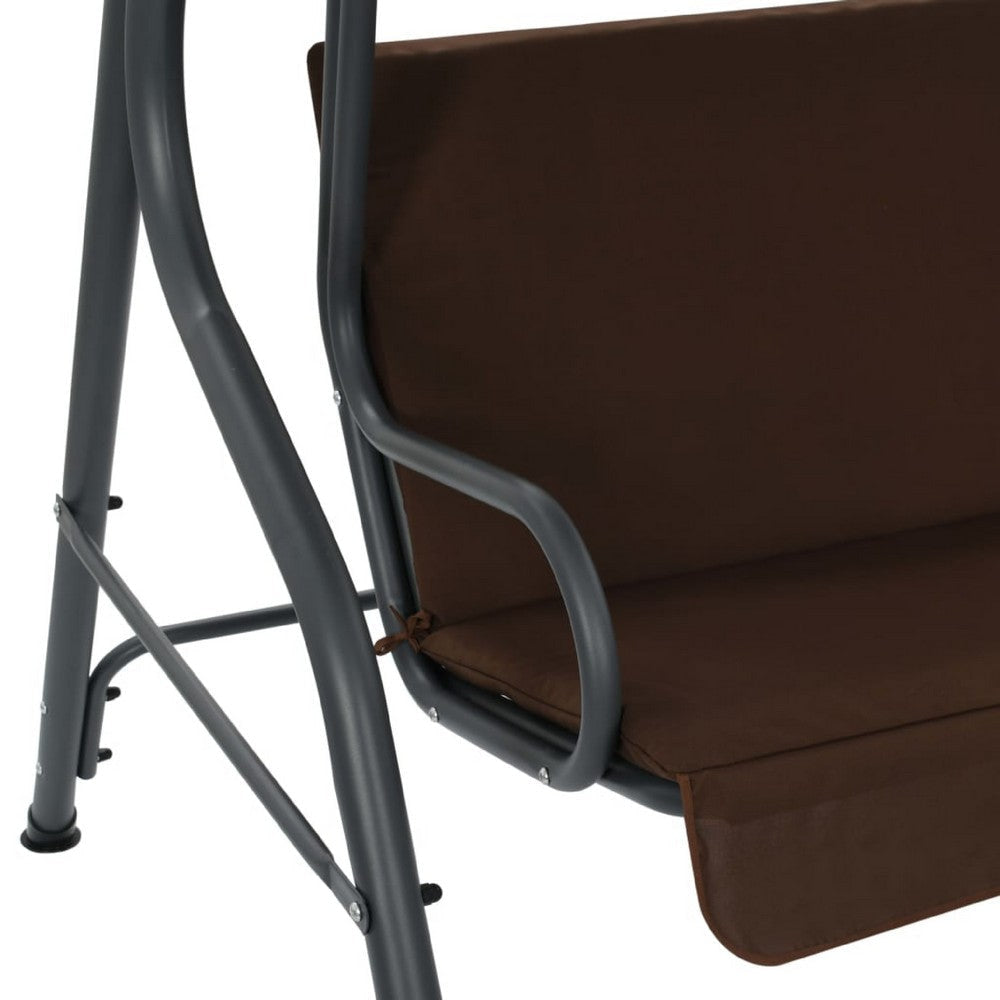 Garden Swing Bench | Gray Powder-Coated Steel | Brown Fabric | 67’’ BM340529