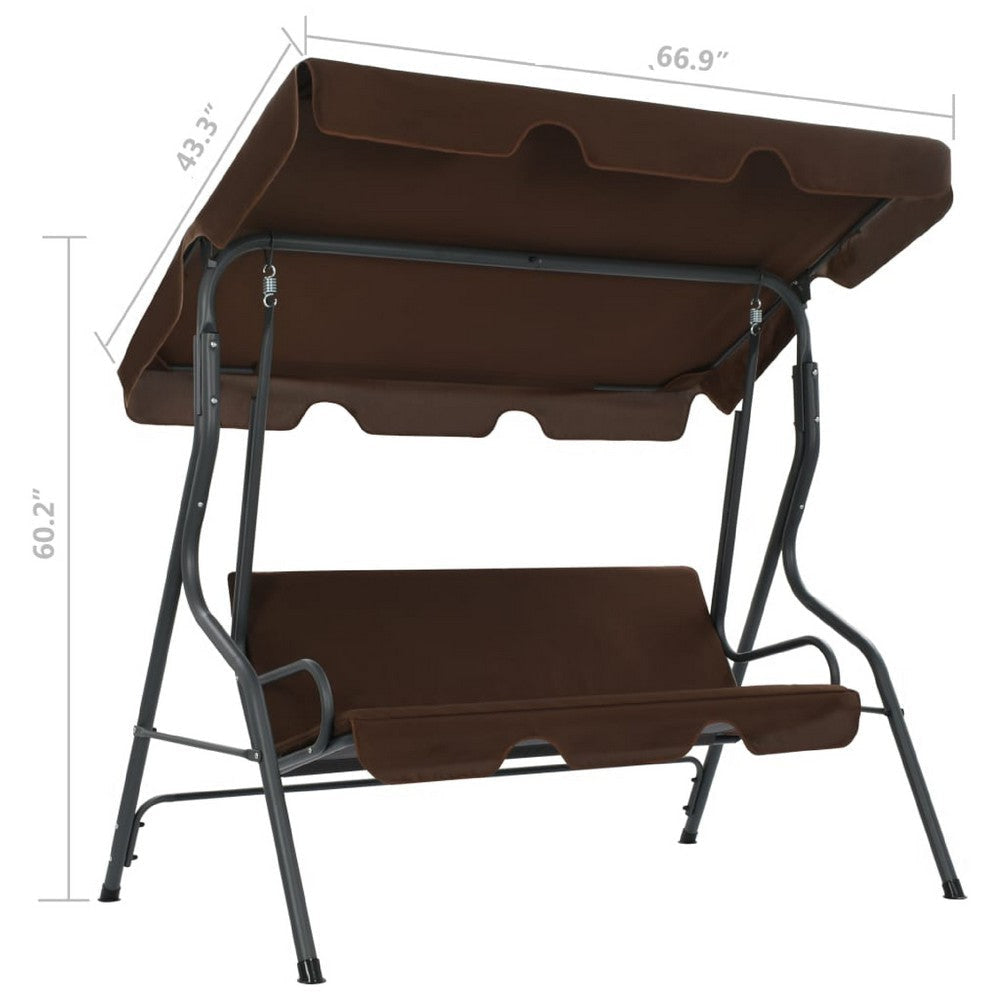 Garden Swing Bench | Gray Powder-Coated Steel | Brown Fabric | 67’’ BM340529