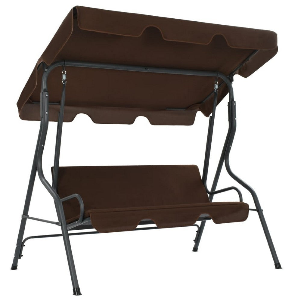 Garden Swing Bench | Gray Powder-Coated Steel | Brown Fabric | 67"