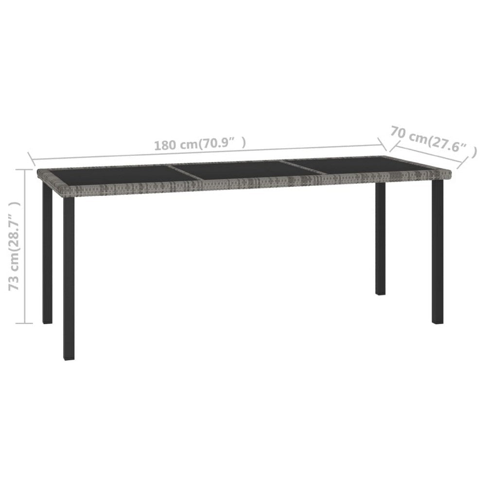 Outdoor Garden Dining Table | Powder Coated Gray Poly Rattan | Metal | 71’’ BM340533