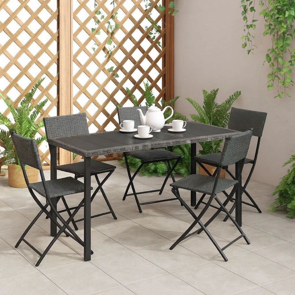 Outdoor Garden Dining Table | Powder Coated Gray Poly Rattan | Metal | 71"
