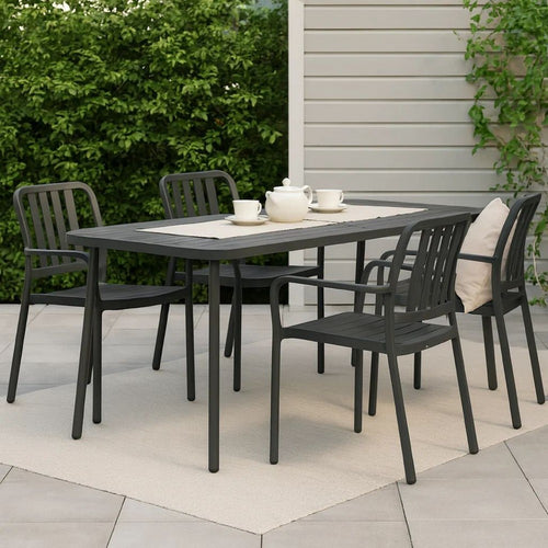 Outdoor Dining Table | Slate Gray Steel | Sleek Legs | Rectangular 71"