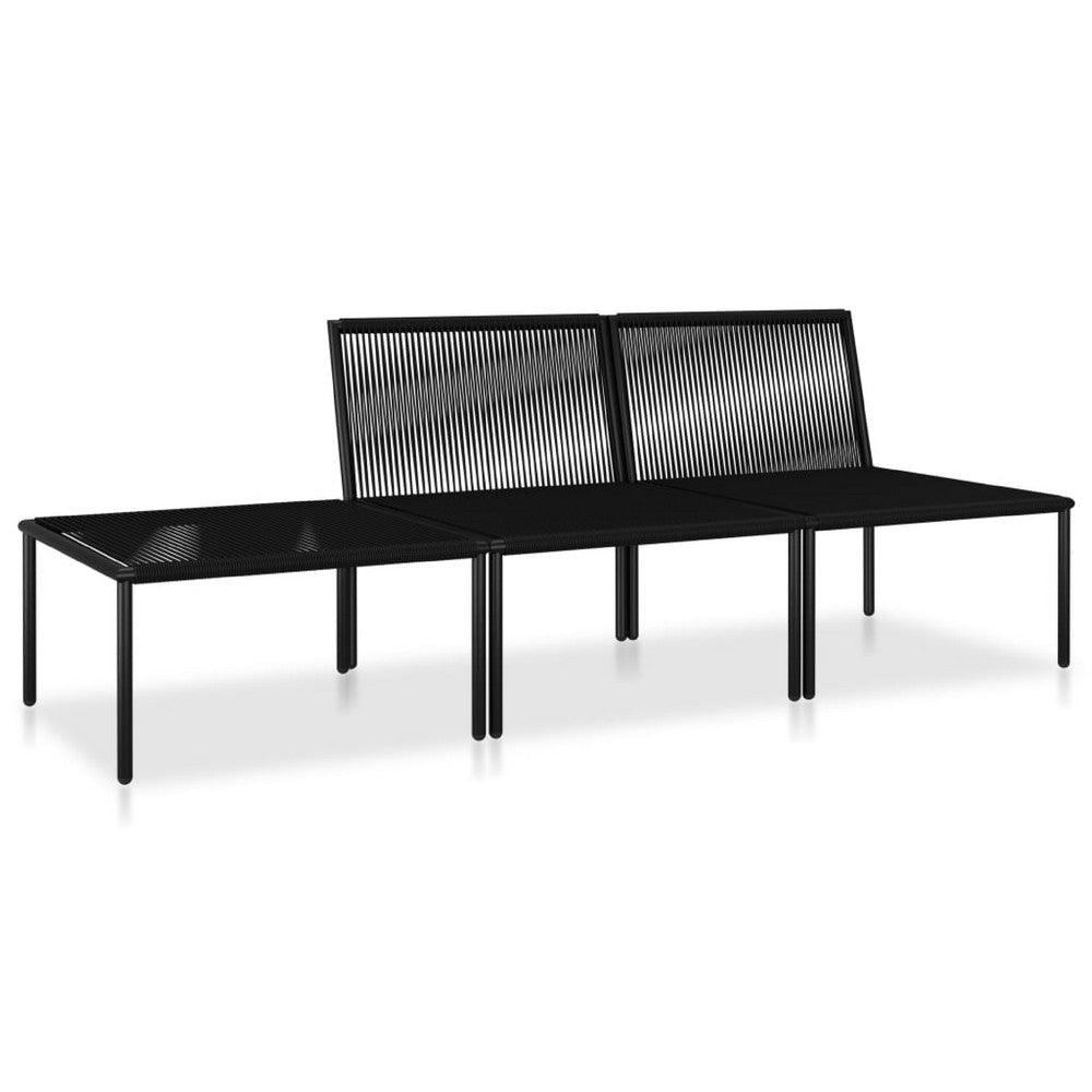 Black Outdoor Lounge Set w 2 Middle Sofas & 1 Footrest BM340535