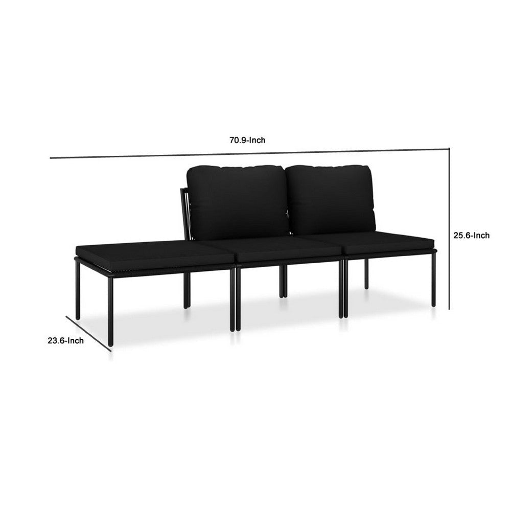 Black Outdoor Lounge Set w 2 Middle Sofas & 1 Footrest BM340535